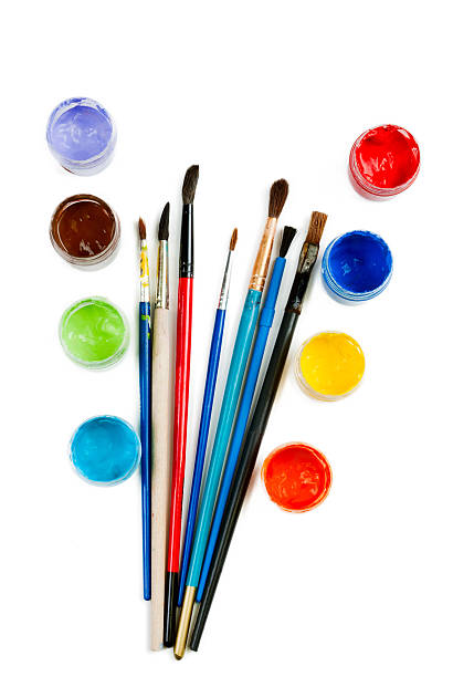 istock watercolour pain in jars and paint brushes on white background 153150101