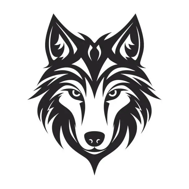Vector illustration of Wolf head vector logo design template. Can be used for t-shirt print, label, emblem.