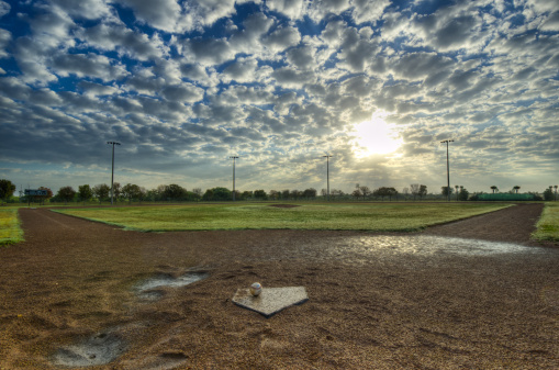 Baseball diamond in the early morning light, creating a dramatic feeling from HDR.