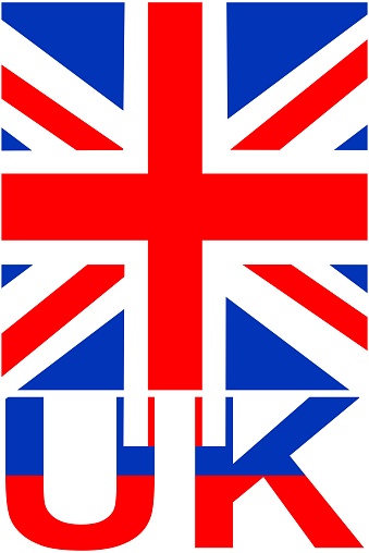 Flag of the United Kingdom with the initials of the country's at the bottom, uk, artwork.