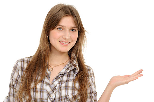istock Woman holding hand presenting a product. 153154149
