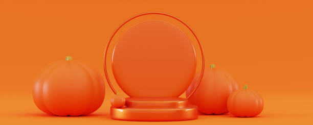 istock 3d Orange halloween podium Geometric stand pedestal scene studio space 1531547827