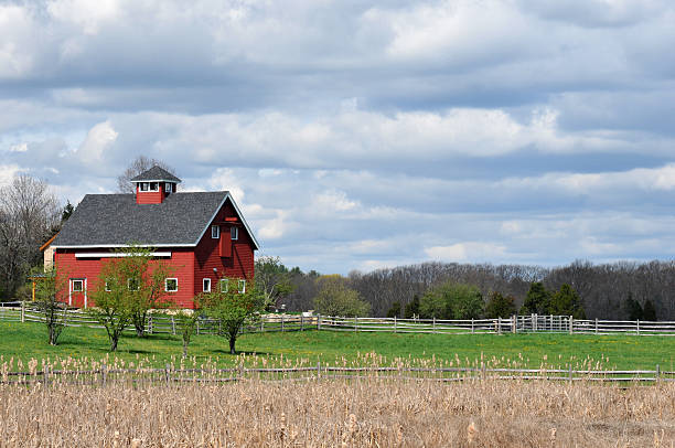 Red Barn and Brooding Sky stock photo