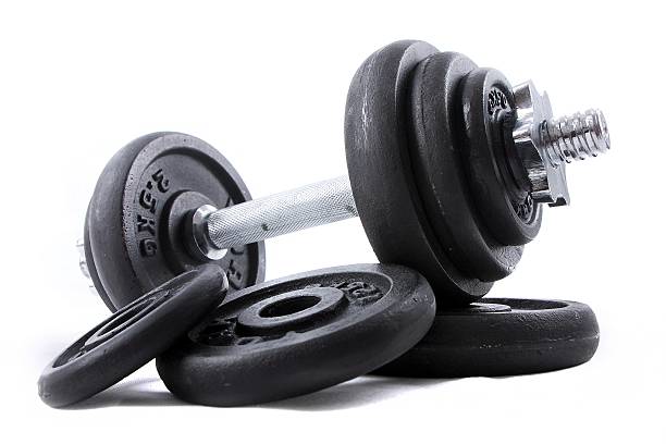 Plancha de ejercicios con pesas individuales dumb-bell para backround en blanco - foto de stock