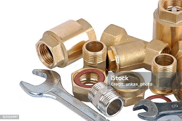 Water Pipe Valve And Wrench Stock Photo - Download Image Now - Brass, Connection, Construction Industry