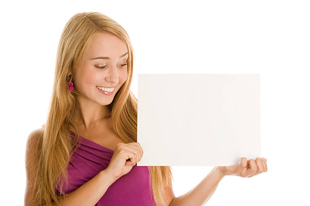 istock Woman holding white card 153156568