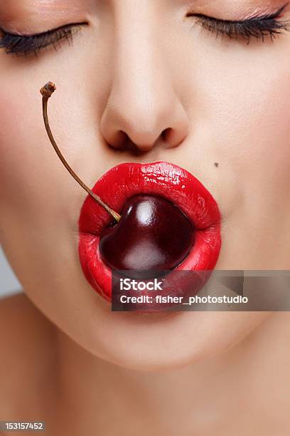 Sexy Bite Stock Photo - Download Image Now - Cherry, Human Lips, Sensuality
