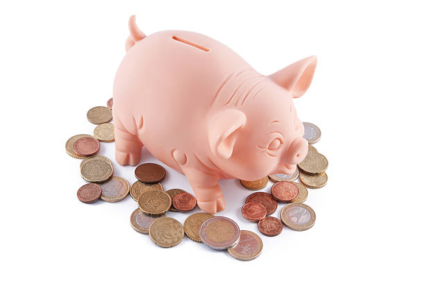 Piggy bank and coins stock photo