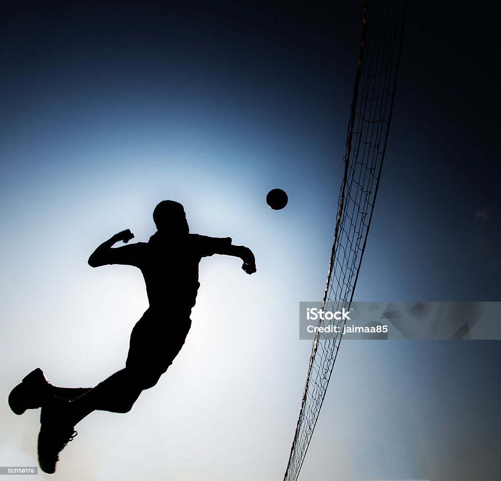 Silueta jugador de vóleibol - Foto de stock de Juego de vóleibol libre de derechos