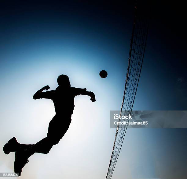 Silueta Jugador De Vóleibol Foto de stock y más banco de imágenes de Juego de vóleibol - Juego de vóleibol, Actividad, Aire libre