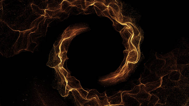 Golden energy particles wave abstract background.