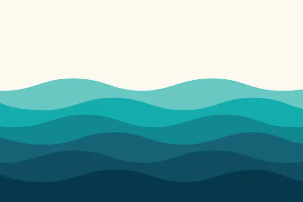 Vector illustration of Blue curves and the waves of the sea range from soft to dark vector background flat design style.