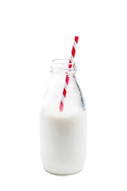 istock Milk bottle with striped straw 153160397