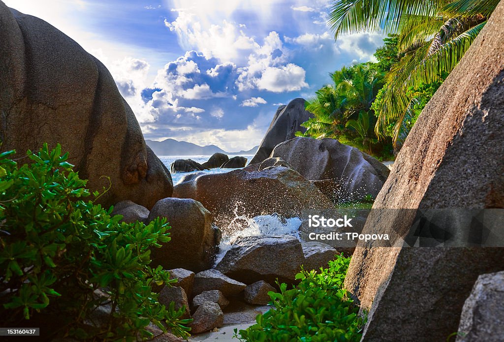 Tropischen Strand von Seychellen Source D'Argent - Lizenzfrei Brandung Stock-Foto