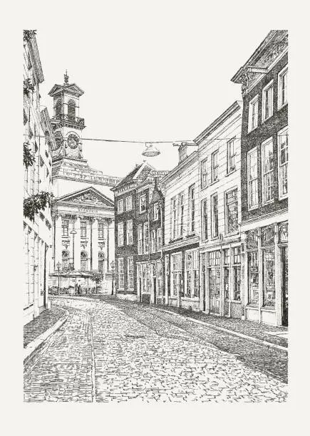 Vector illustration of Town Hall Dordrecht Netherlands