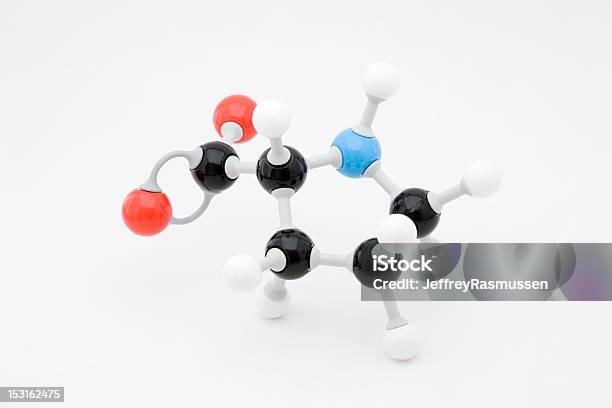 Aminoácido Prolina Molécula - Fotografias de stock e mais imagens de Estrutura molecular - Estrutura molecular, Aminoácido, Aula de Química