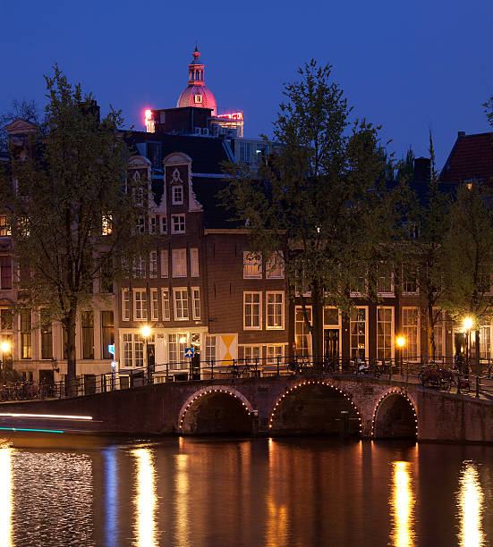 One of the famous canals of Amsterdam, the Netherlands at dusk.