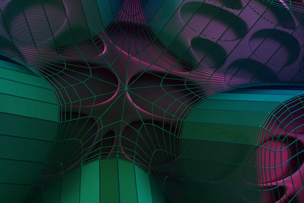 Abstract futuristic background from surface holes and a neural network. 3d rendering illustration.