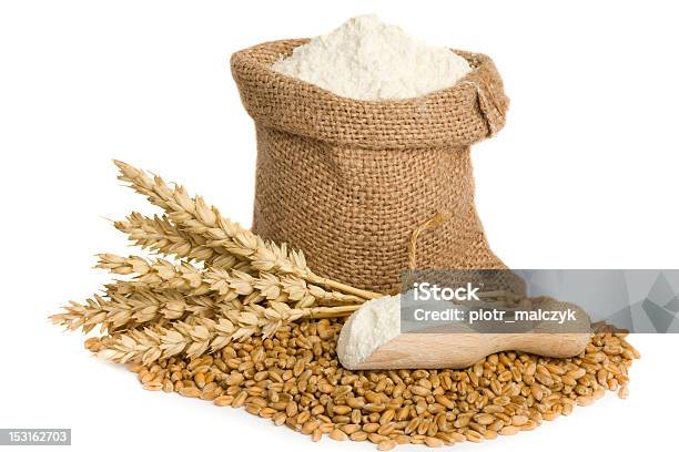 Flour In Small Burlap Sack Stock Photo - Download Image Now - Wheat, Flour, Sack