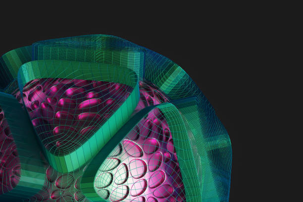 istock Abstract futuristic background from surface holes and a neural network. 3d rendering illustration. 1531631401