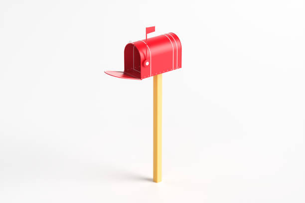 one red mailbox on a white background. 3d rendering illustration - wide screen imagens e fotografias de stock