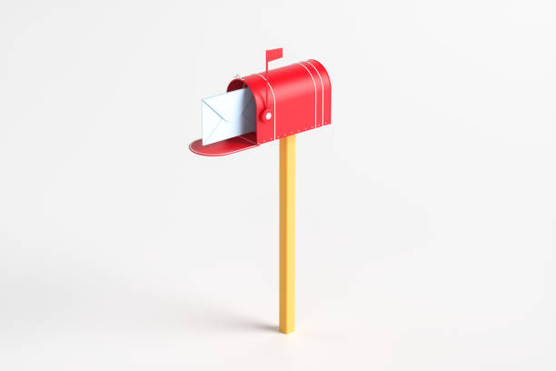 One red mailbox with an envelope inside on a white background. 3d rendering illustration