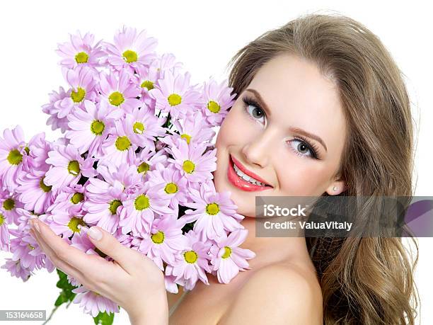 Happy Woman With Spring Flowers Stock Photo - Download Image Now - Adult, Adults Only, Beautiful People