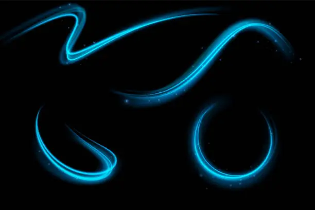 Vector illustration of Blue light trail, wave speed, trace line twirl