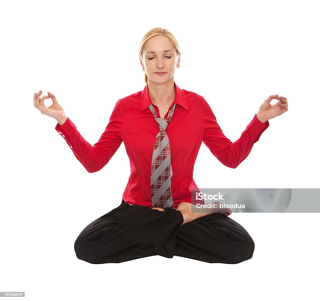 Praticando ioga. Jovem Empresária - Foto de stock de Adulto royalty-free