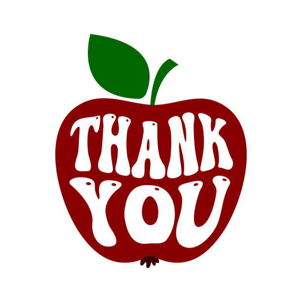 ilustrações de stock, clip art, desenhos animados e ícones de thank you apple for the teacher, card with groovy lettering for school, kindergarten, teachers day, appreciation week - apple for the teacher