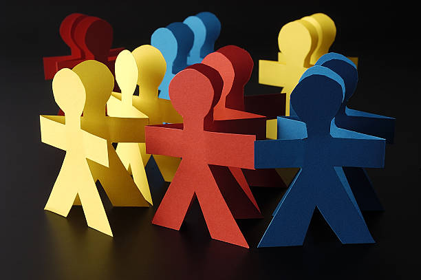 istock Red yellow and blue paper men 153168258