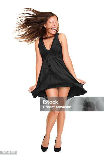Woman In Black Dress With Windy Hair Stock Photo - Download Image Now - Women, Wind, One Woman Only