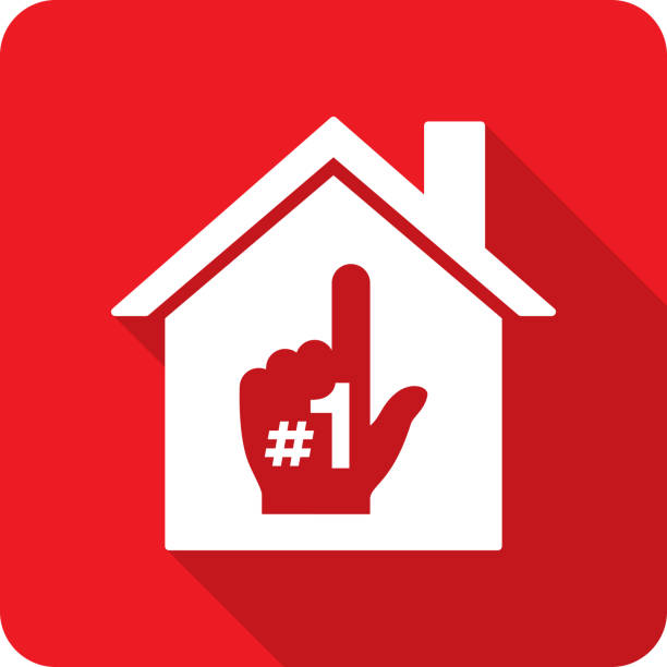 House Number One Hand Icon Silhouette Vector illustration of a house with number one hand icon against a red background in flat style. pep rally stock illustrations