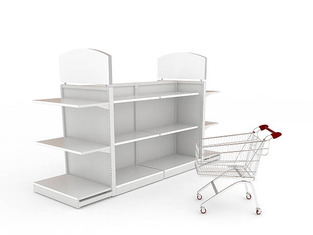 istock An empty shopping  cart and shop shelves 153169135