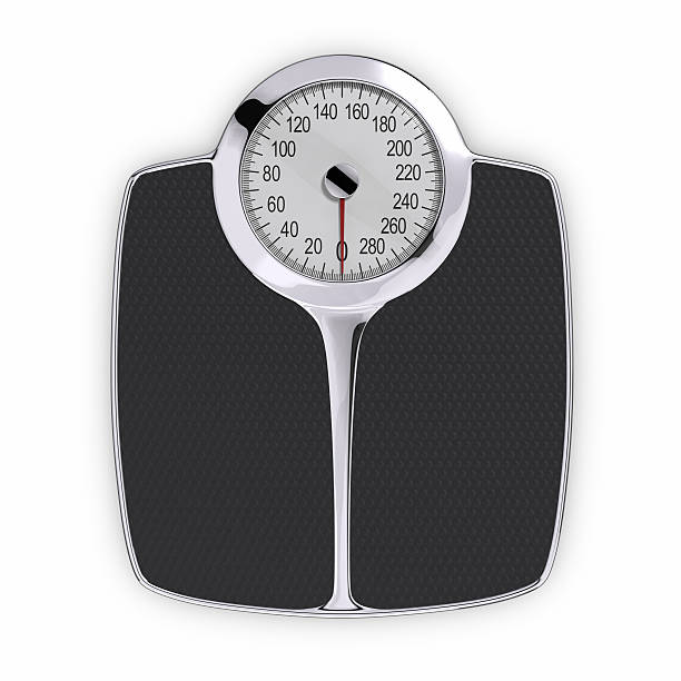 Top down view of body weight scale stock photo