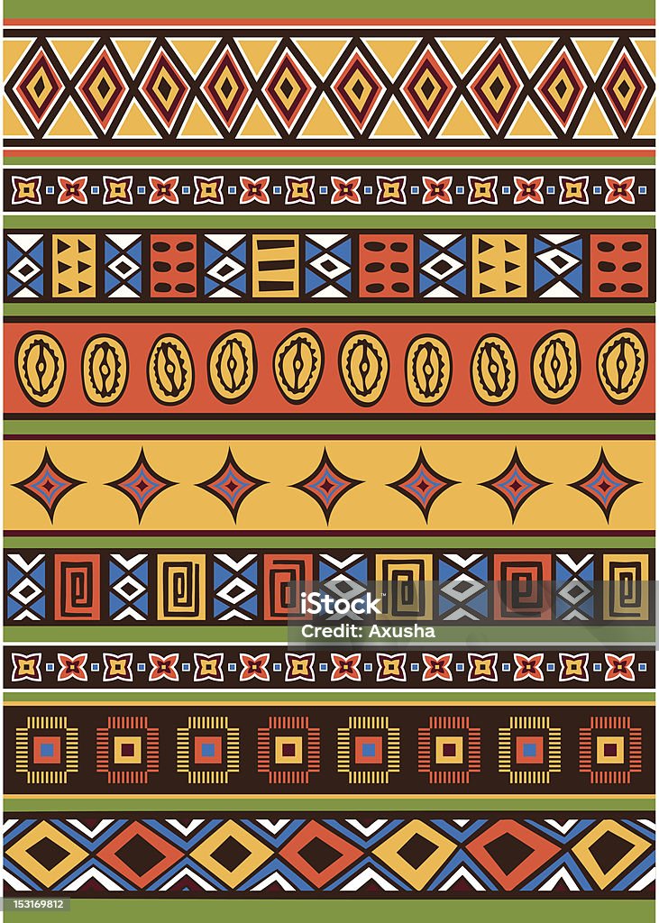 Set of African patterns Vector set including ethnic African pattern with multicolored typical elements Abstract stock vector