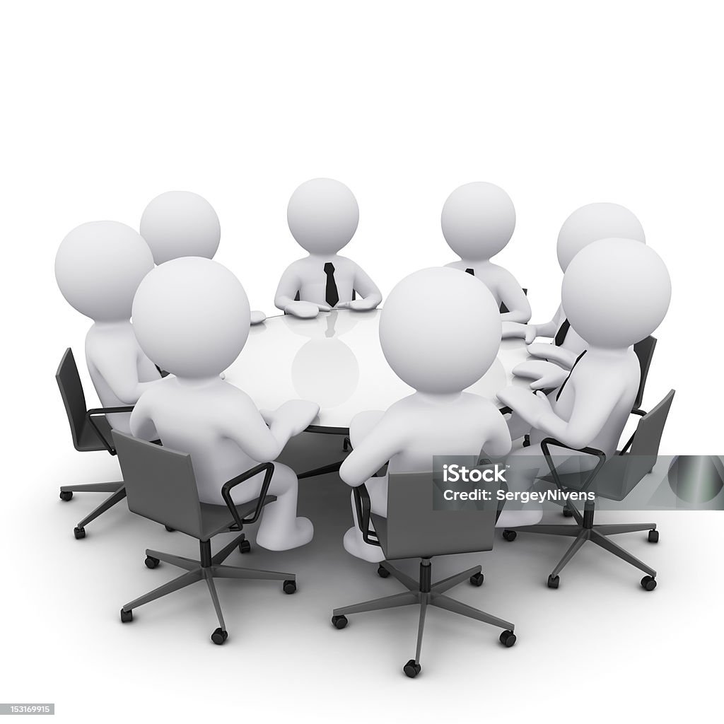 3 D Mann sitzt auf einem Tisch - Lizenzfrei Runder Tisch - Gespräch Stock-Foto