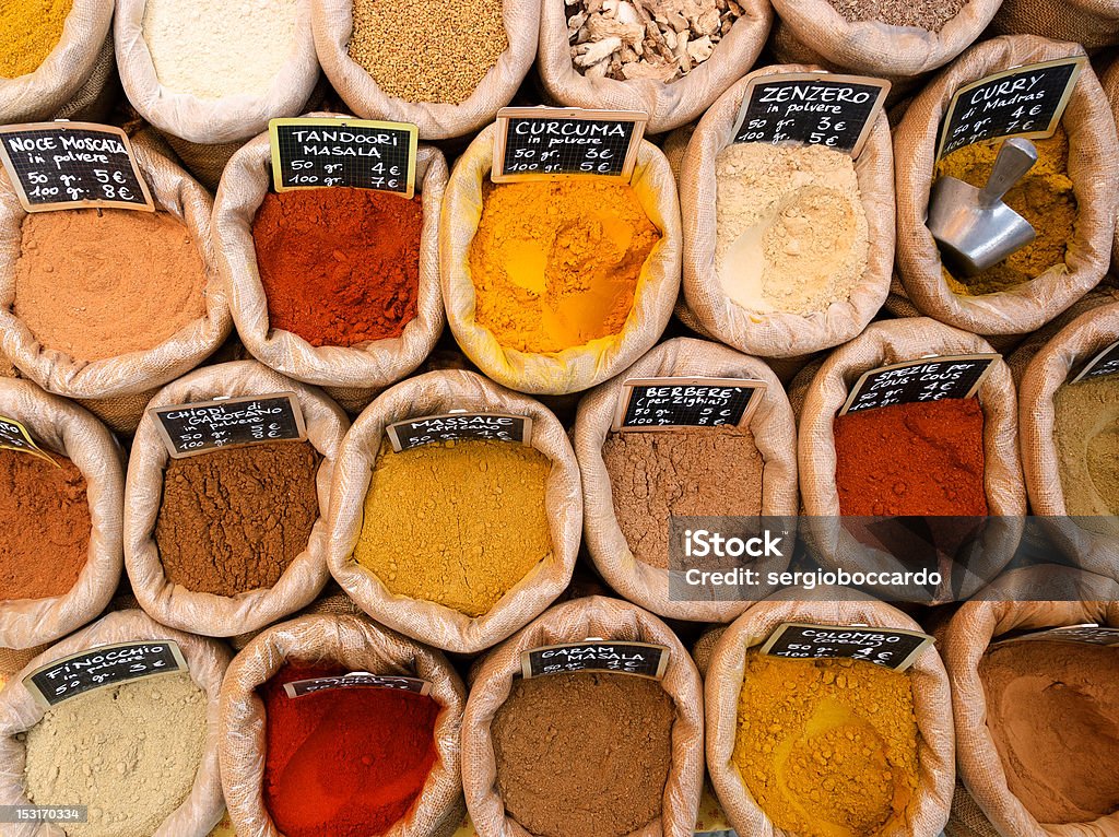 spices colorful spices in cloth bags to afiera Chili Pepper Stock Photo