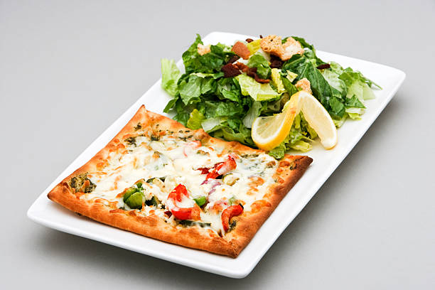 Vegetarian Pizza and Salad stock photo
