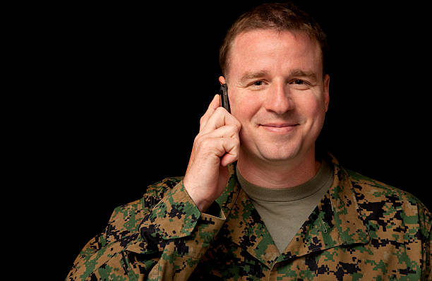 Military Man Calls Home stock photo