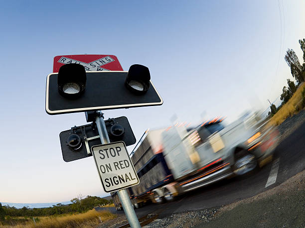 istock Truck driving through a railway crossing. 153171472