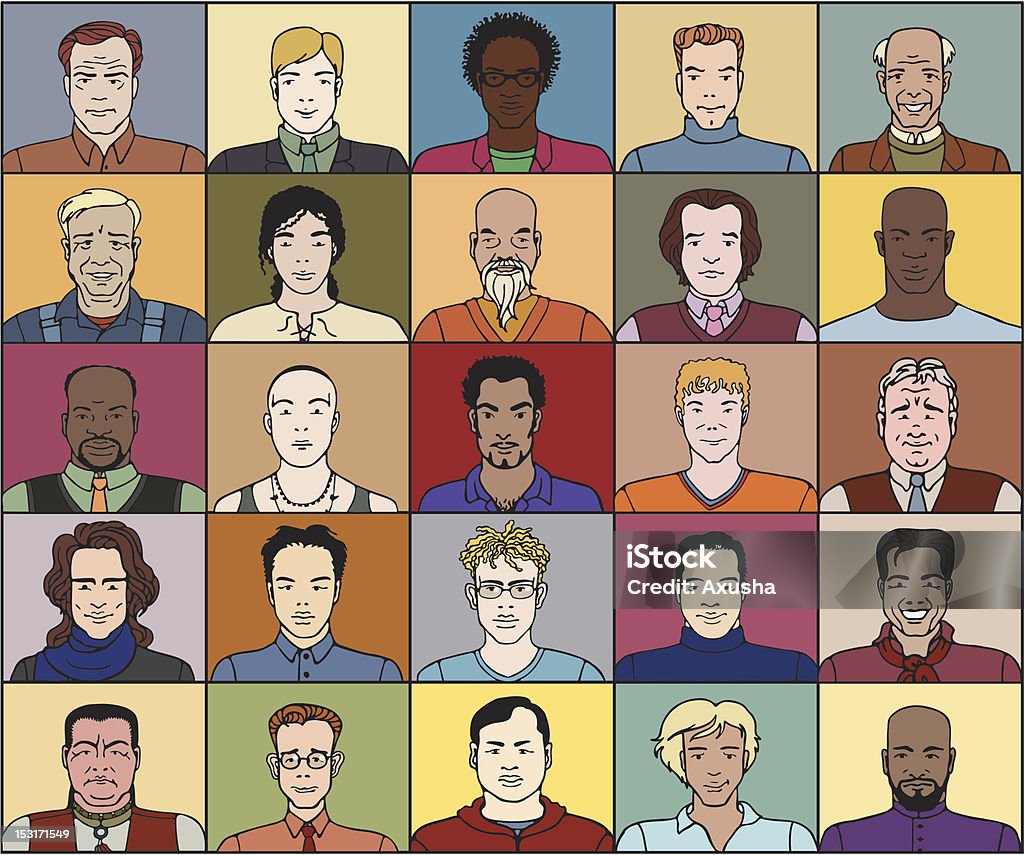 Двадцать пять взрослых мужчин - Векторная графика Африканская этническая группа роялти-фри