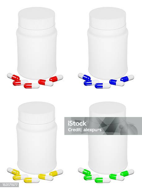 Satz Von Kapsel Tabletten Mit Verschiedenen Farben Und Kunststoffflasche Stockfoto und mehr Bilder von Antibiotikum