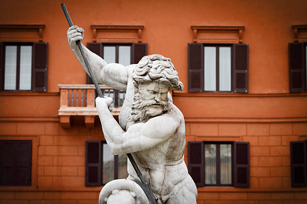 neptune estatua obra maestra en roma - piazza navona rome neptune copy space fotografías e imágenes de stock