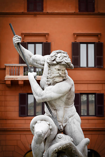 estátua de neptuno obra-prima em roma - piazza navona rome neptune copy space imagens e fotografias de stock