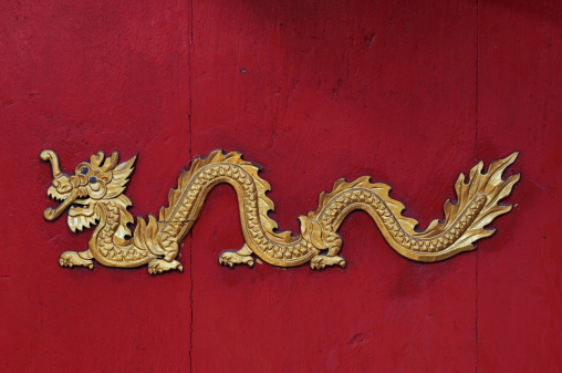 Chinese Dragon Symbol on red wall