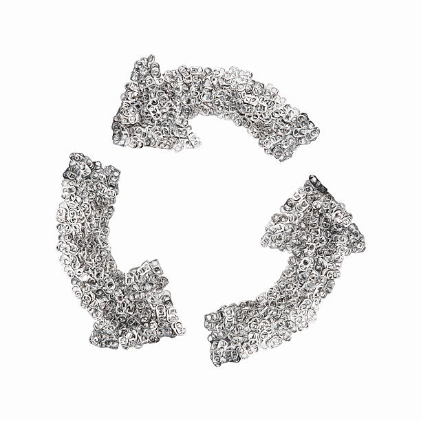 Ring-pulls on the shape of a recycling symbol stock photo