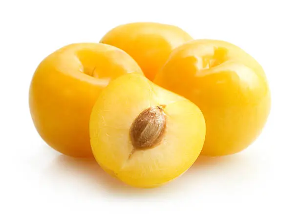 fresh yellow plums isolated on white background
