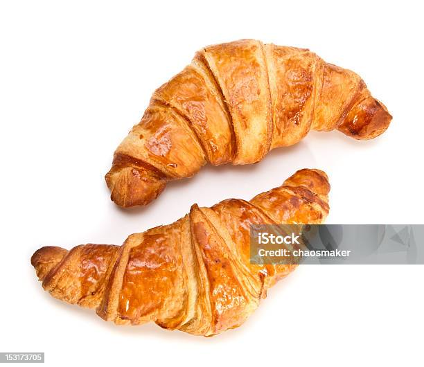 Zwei Französische Croissants Stockfoto und mehr Bilder von Croissant - Croissant, Halbmond - Form, Weißer Hintergrund
