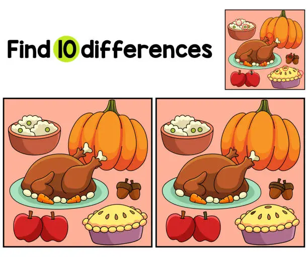Vector illustration of Thanksgiving Feast Find The Differences